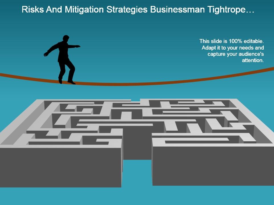 risks_and_mitigation_strategies_businessman_tightrope_maze_powerpoint_show_Slide01