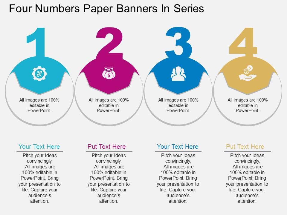 Sa four numbers paper banners in series flat powerpoint design Slide01