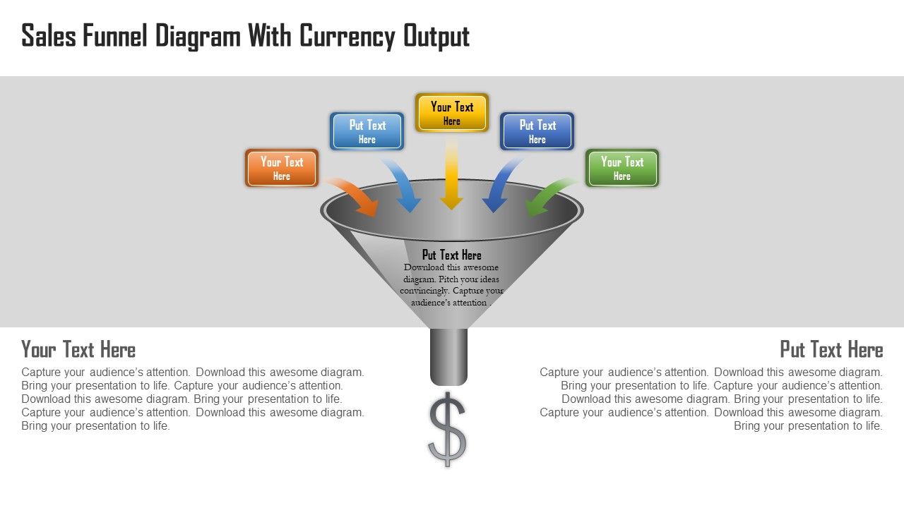 Sales funnel diagram with currency output powerpoint template Slide01