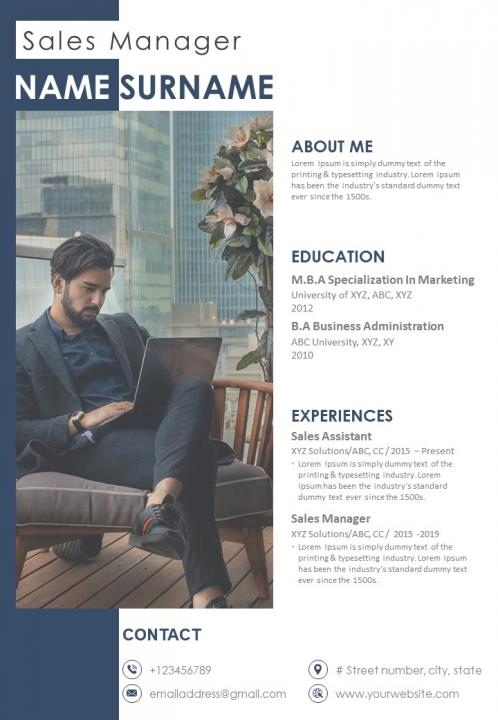 Sales Manager Resume Template Professional CV For Sales Professionals