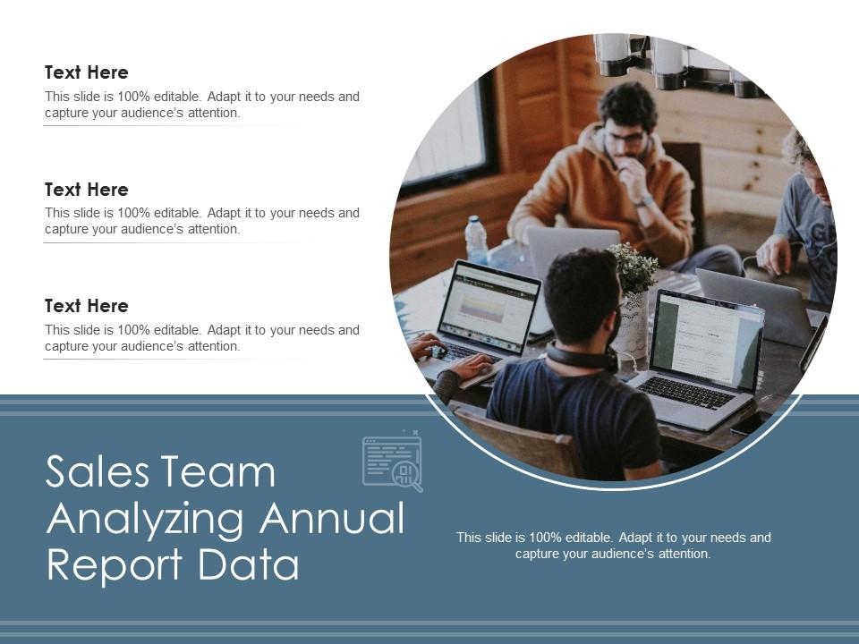 Sales team analyzing annual report data Slide01