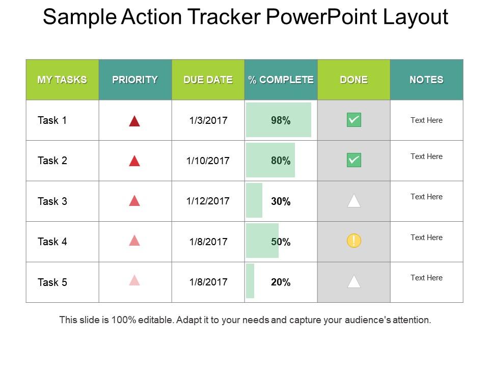 Sample action tracker powerpoint layout Slide00