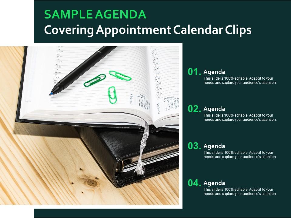 Sample agenda covering appointment calendar clips Slide01