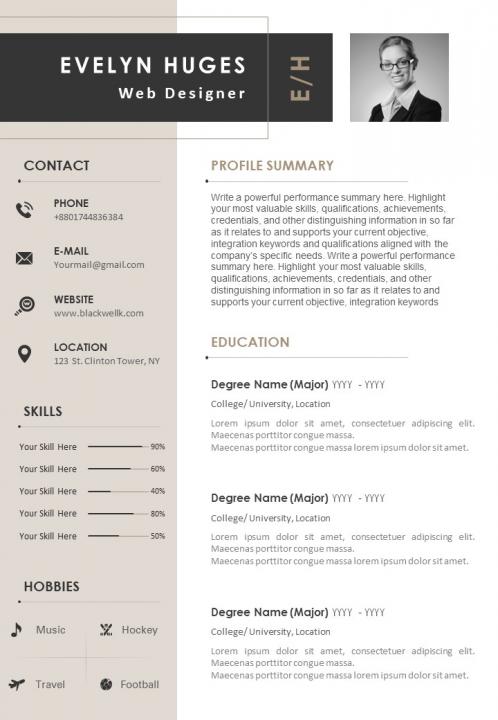 Sample curriculum vitae template with profile summary and contact details Slide01