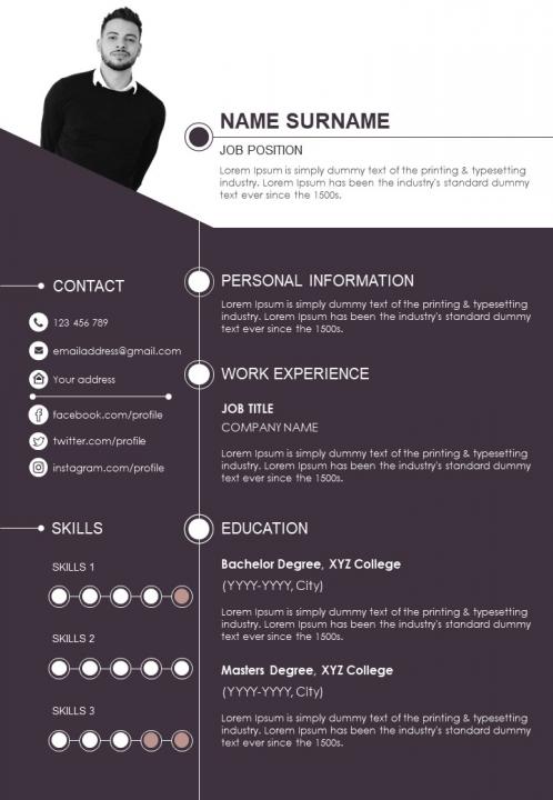 Sample curriculum vitae with personal information Slide01