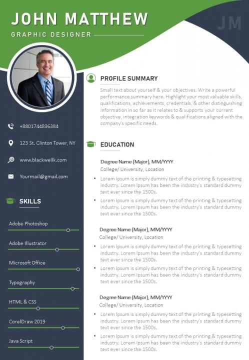 Sample cv template with profile summary and contact details Slide01