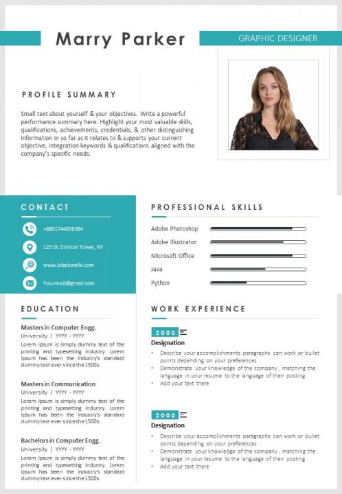 Sample graphic designer cv with career summary template Slide01