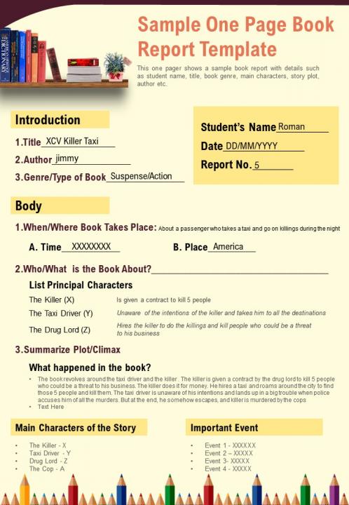 Sample one page book report template presentation report infographic ppt pdf document Slide01