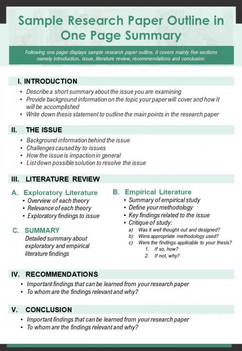 write a brief outline for a research essay