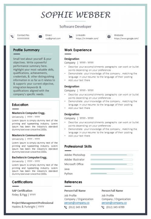 Sample resume template for software developer Slide01