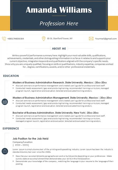 Sample resume template with profile summary for professionals Slide01