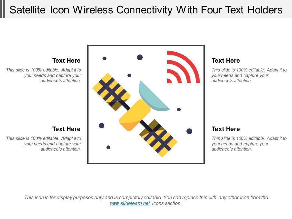 Satellite icon wireless connectivity with four text holders Slide01