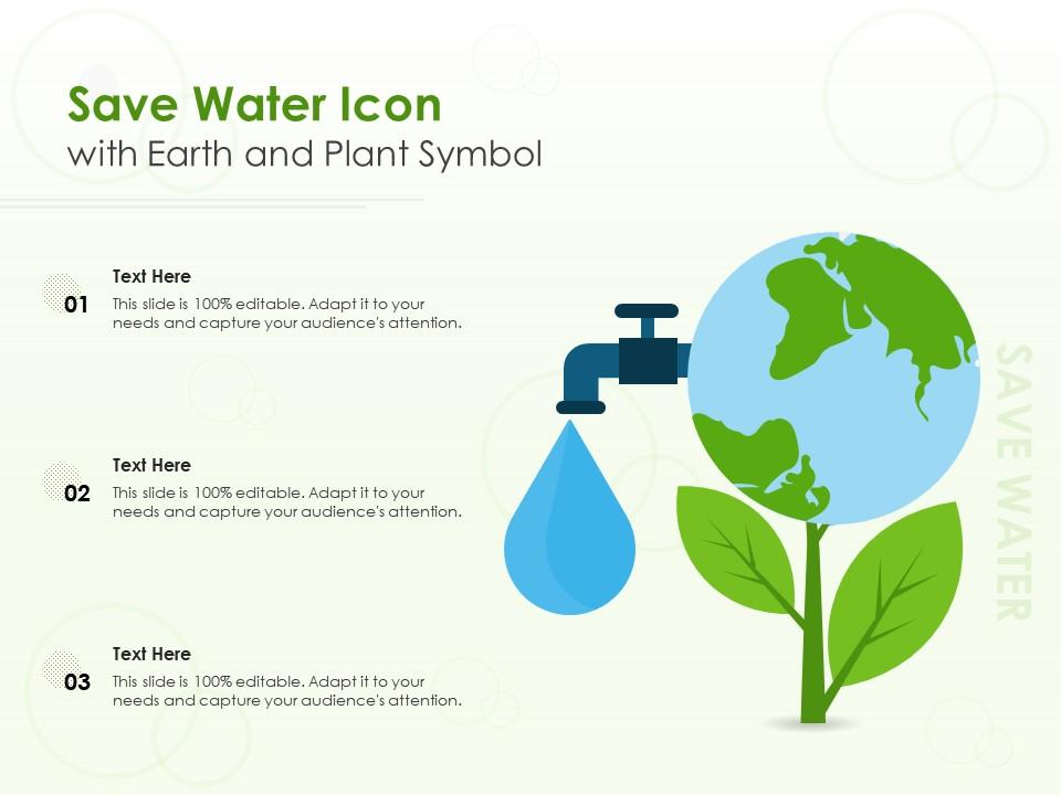 Save water icon with earth and plant symbol Slide01