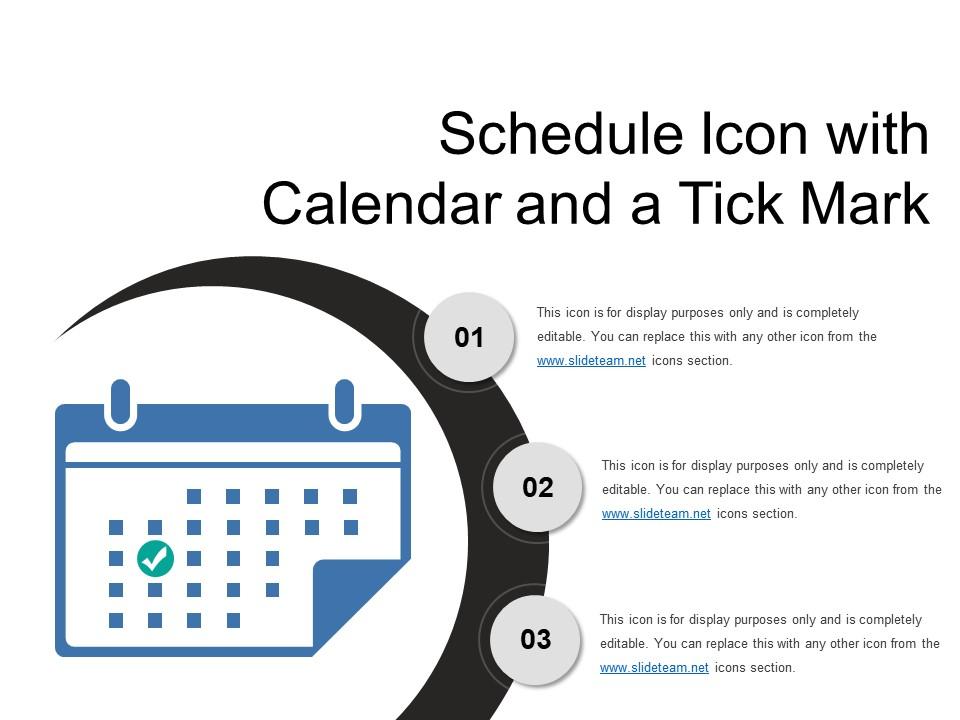 Schedule icon with calendar and a tick mark Slide01