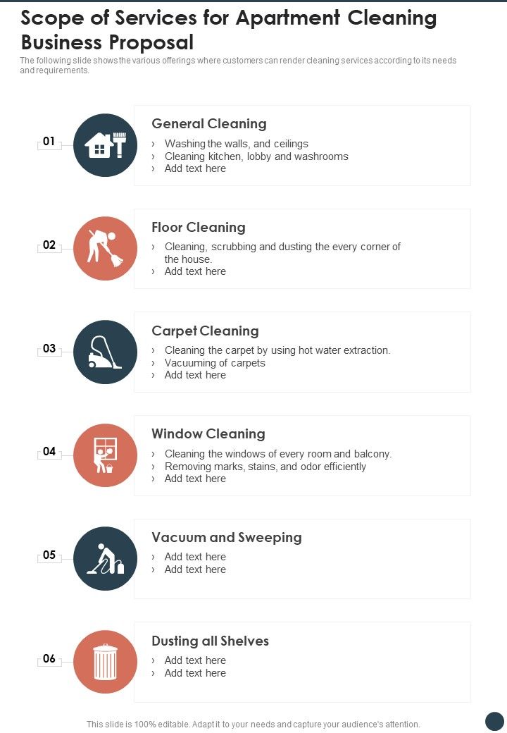 Scope Of Services For Apartment Cleaning Business Proposal One Pager