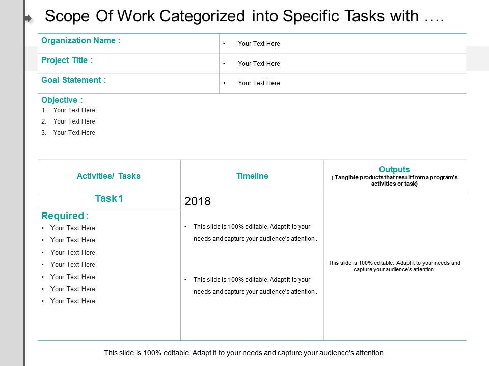 Scope Of Work Categorized Into Specific Tasks With Deadlines Include ...