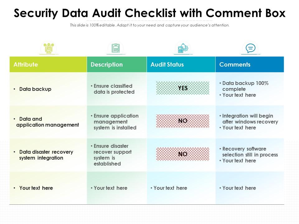 Security data audit checklist with comment box Slide00