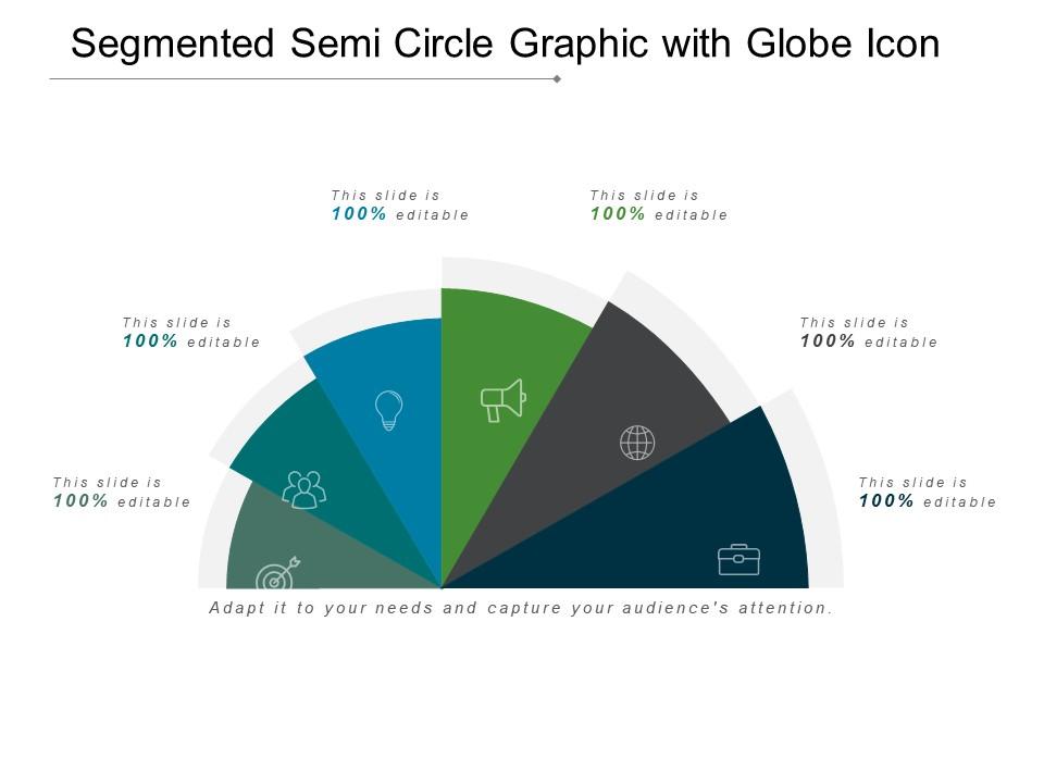 Segmented semi circle graphic with globe icon Slide01