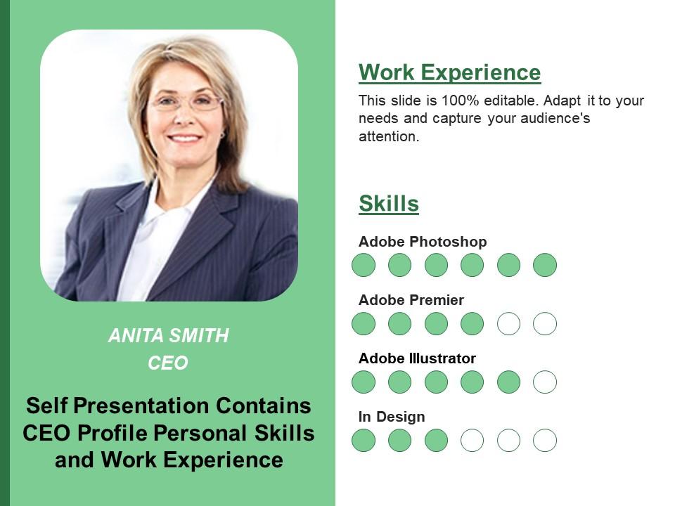Self presentation contains ceo profile personal skills and work experience Slide00