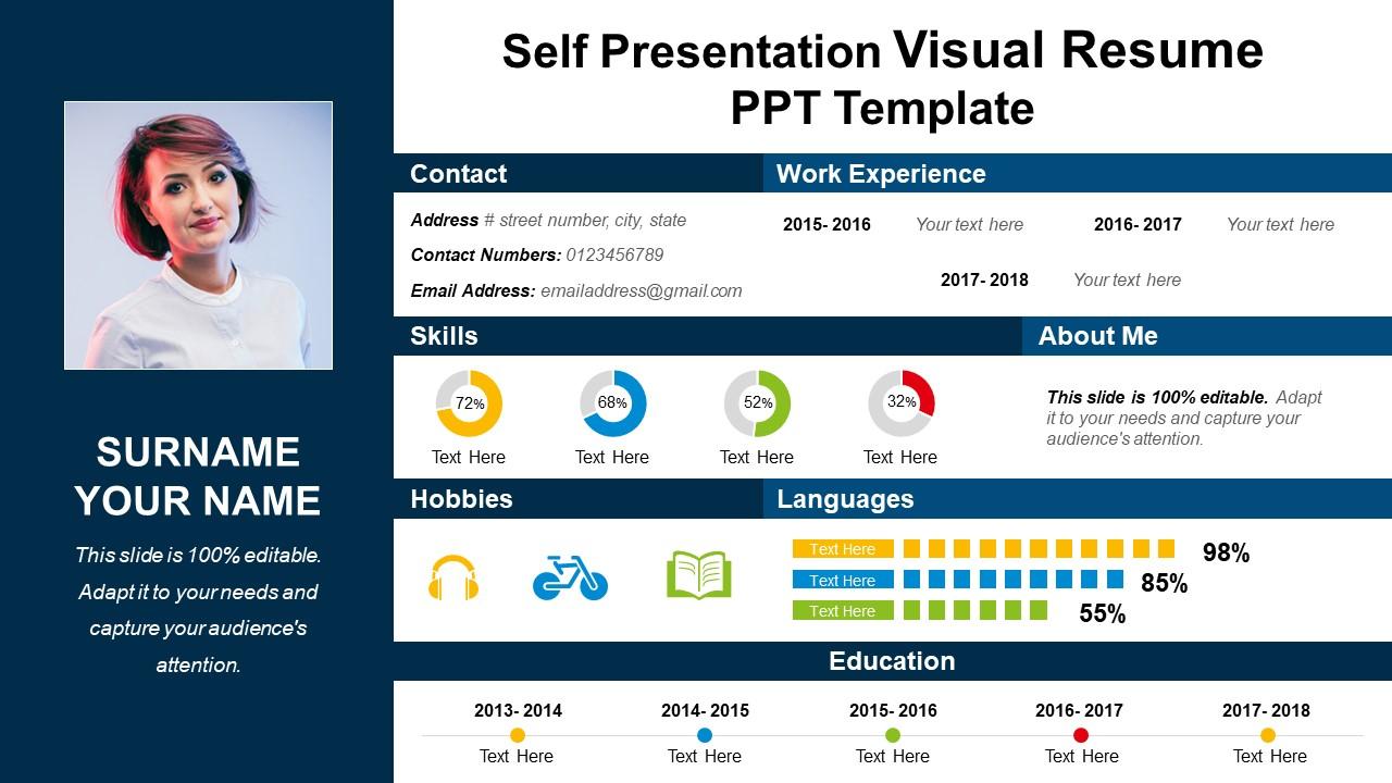 Self presentation visual resume ppt template