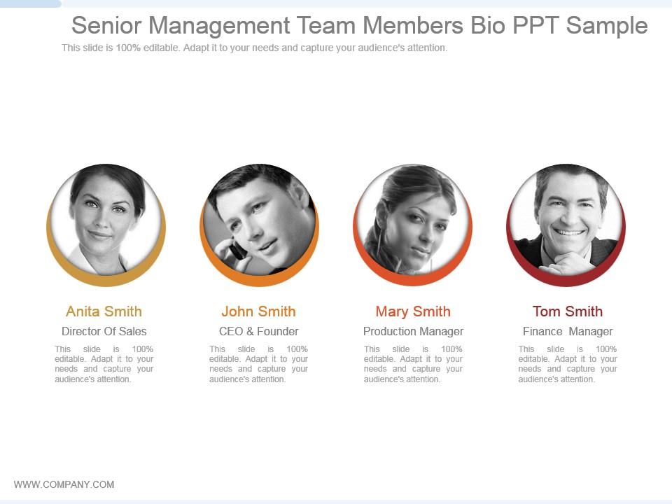 Senior Management Team Members Bio Ppt Sample Presentation PowerPoint