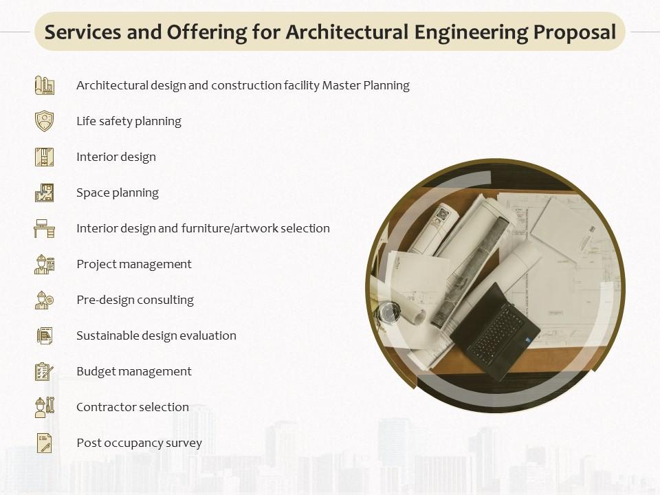 Services and offering for architectural engineering proposal ppt icon