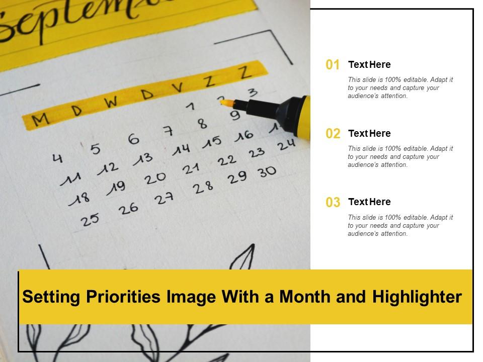 Setting priorities image with a month and highlighter Slide00
