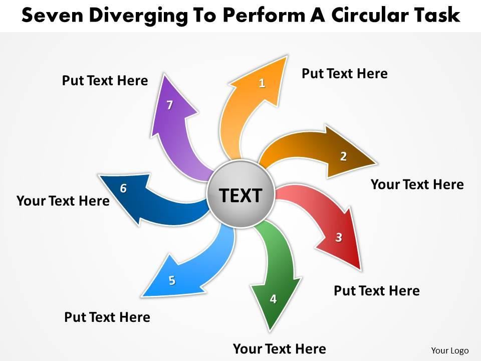 Seven diverging steps to perform a circular task flow motion process powerpoint slides Slide01