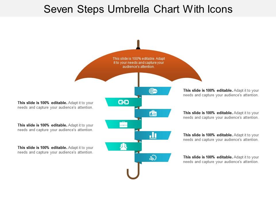 Seven steps umbrella chart with icons Slide00