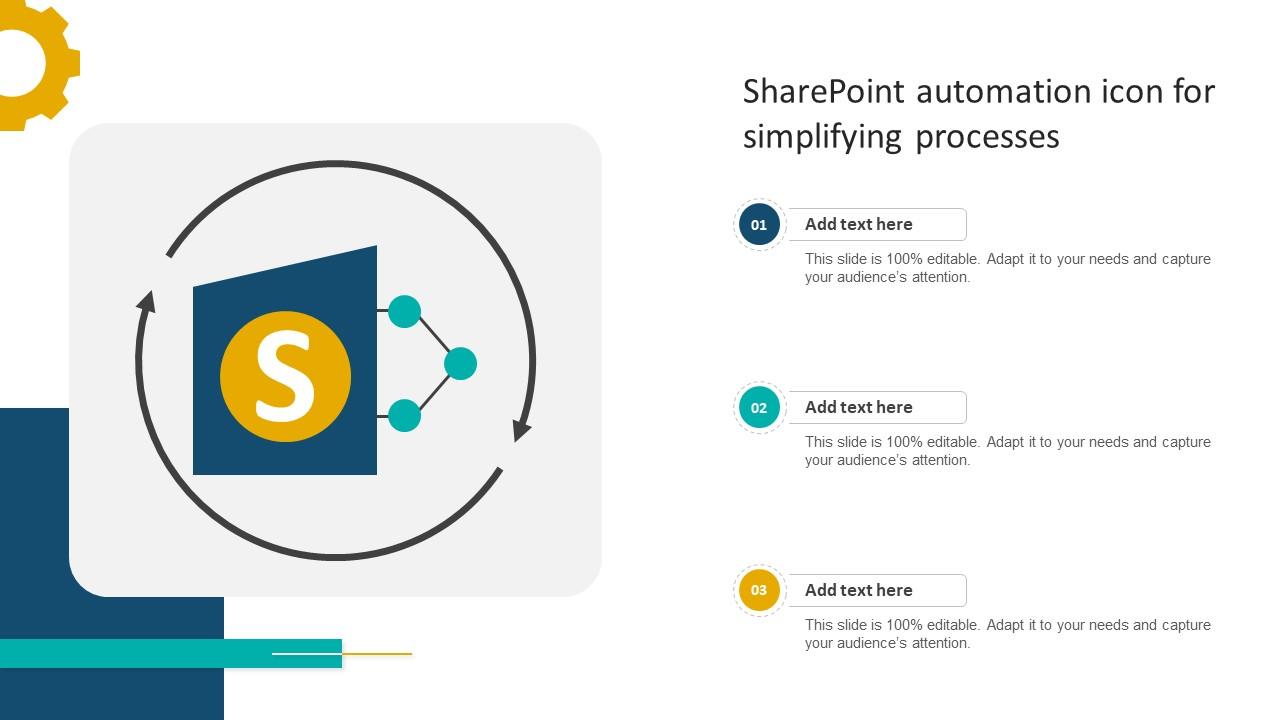 Sharepoint Automation Icon For Simplifying Processes PPT Example