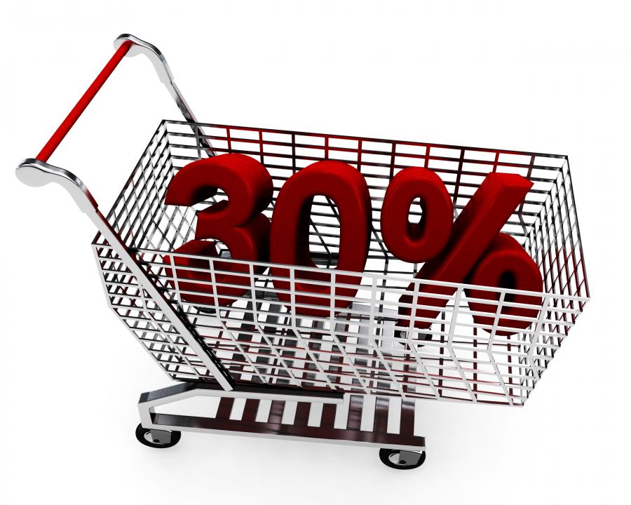 Shopping cart with thirty percent discount for sale stock photo Slide00