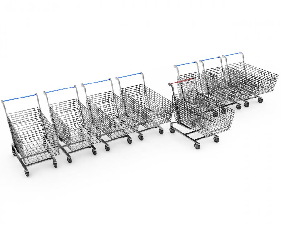 Shopping Carts In Series To Display Marketing And Sales Stock Photo