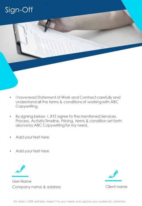 Sign Off Copywriting Proposal Template One Pager Sample Example