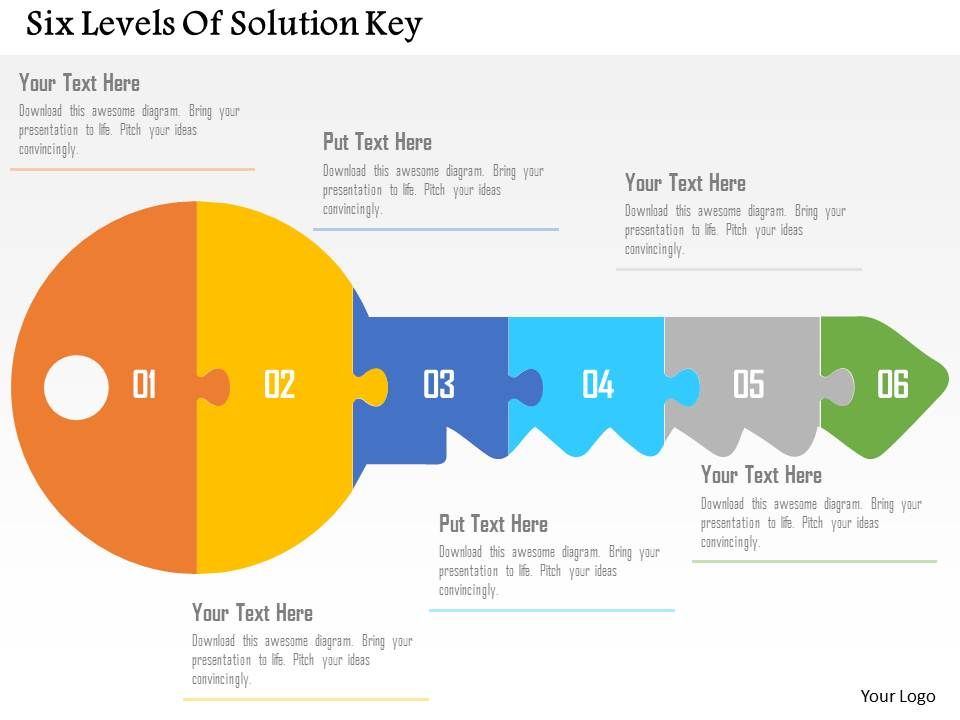 Six levels of solution key flat powerpoint design Slide01
