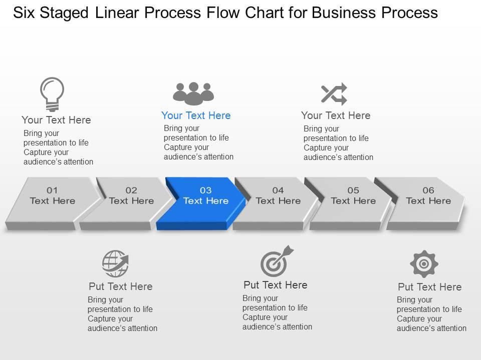 Six Staged Linear Process Flow Chart For Business Process Powerpoint ...