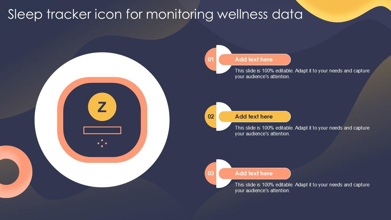 Sleep Tracker Icon For Monitoring Wellness Data Ppt Sample PPT Slide