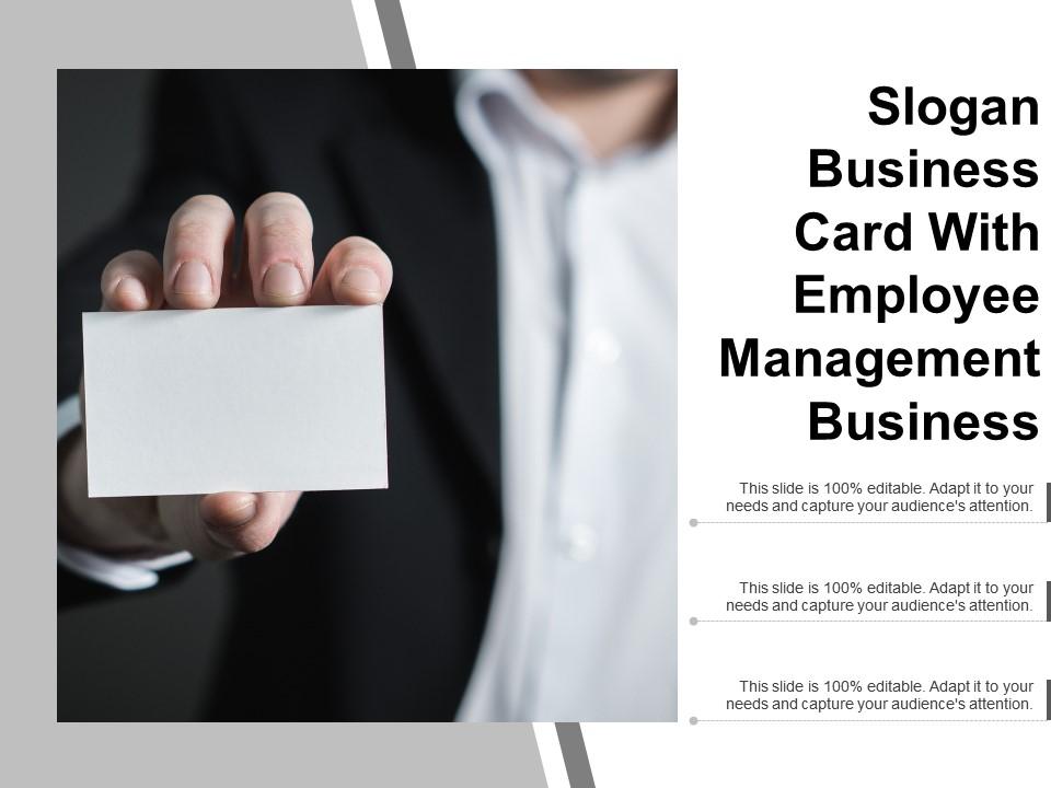 Slogan Business Card With Employee Management Business PowerPoint