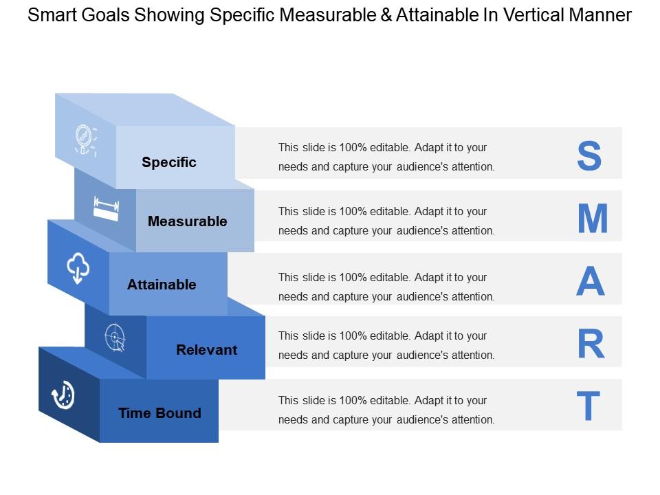 Smart goals showing specific measurable and attainable in vertical manner Slide00