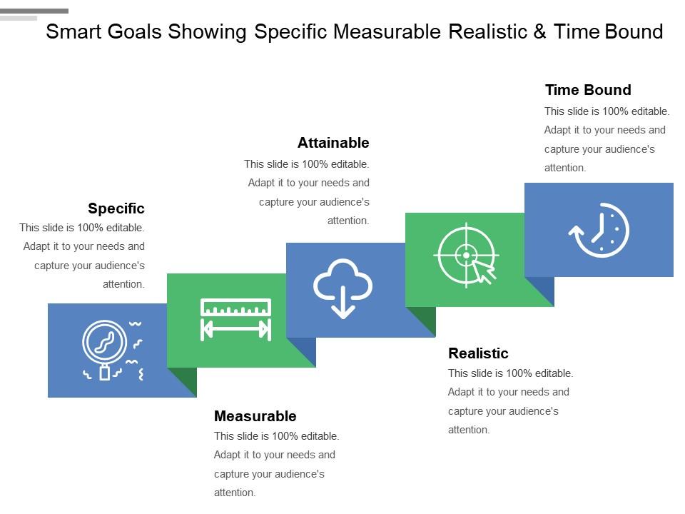 Smart goals showing specific measurable realistic and time bound Slide00