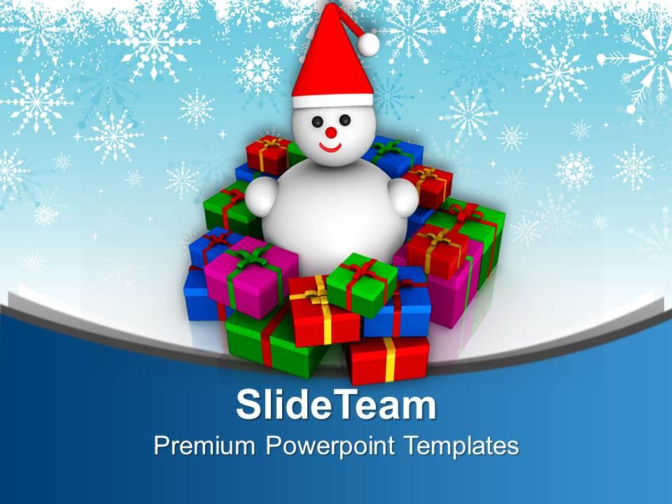 Snowman with colorful gifts christmas and new year eve powerpoint templates ppt themes and graphics Slide00