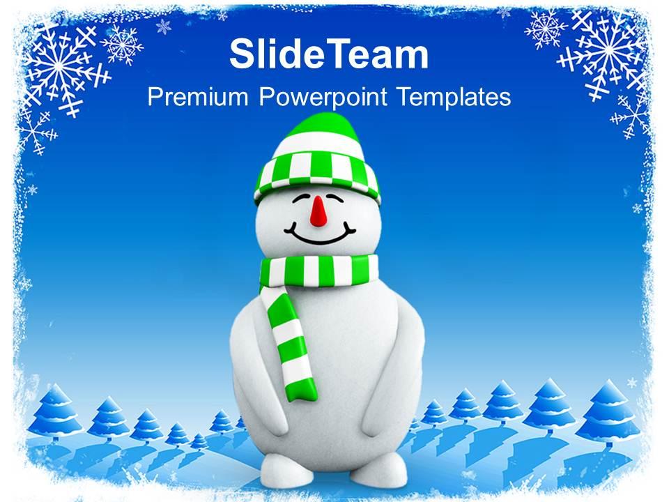 snowman_with_green_hat_christmas_cold_winter_powerpoint_templates_ppt_backgrounds_for_slides_0113_Slide01
