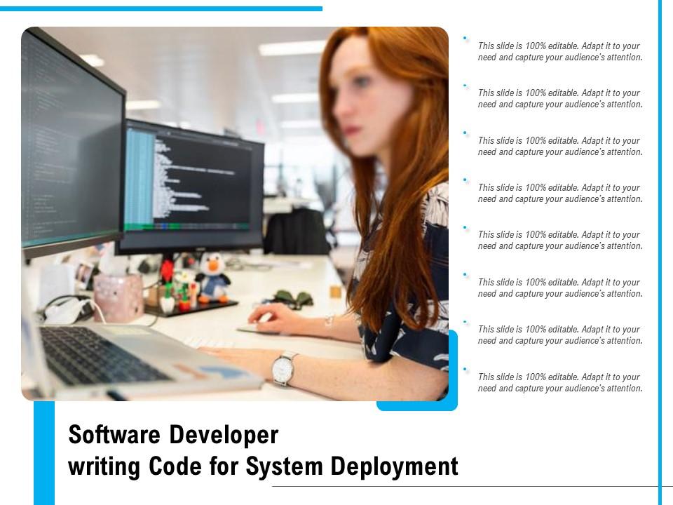 Software developer writing code for system deployment