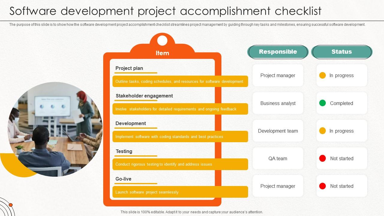 Software Development Project Accomplishment Checklist PPT Sample