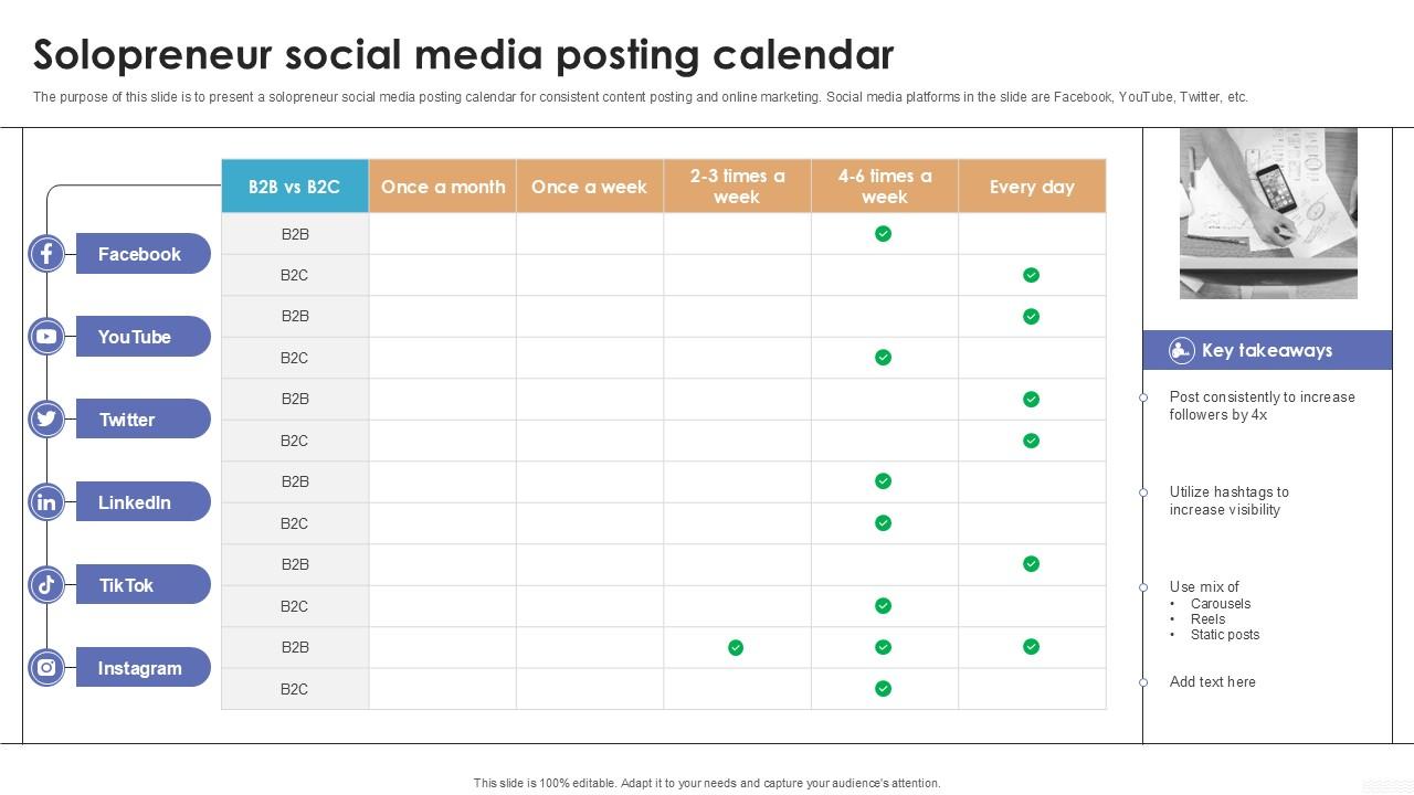 Solopreneur Social Media Posting Calendar Ppt Example PPT Example