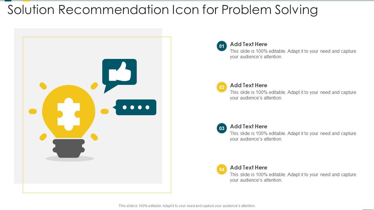 Solution Recommendation Icon For Problem Solving