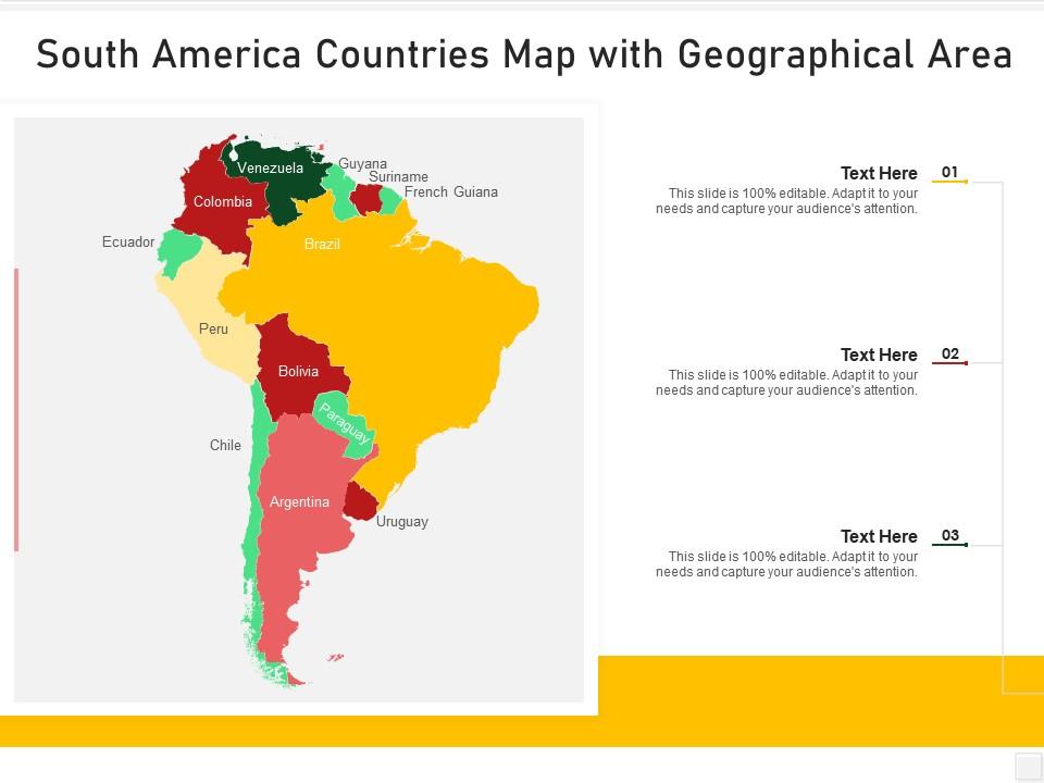 South america countries map with geographical area
