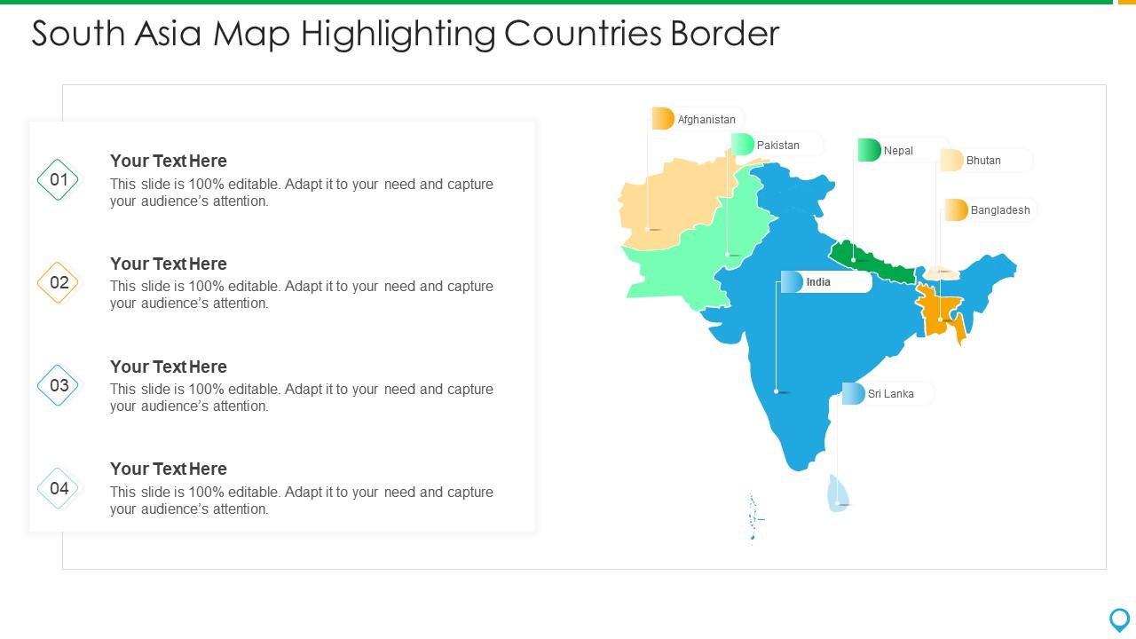 South asia map highlighting countries border Presentation Graphics Presentation PowerPoint