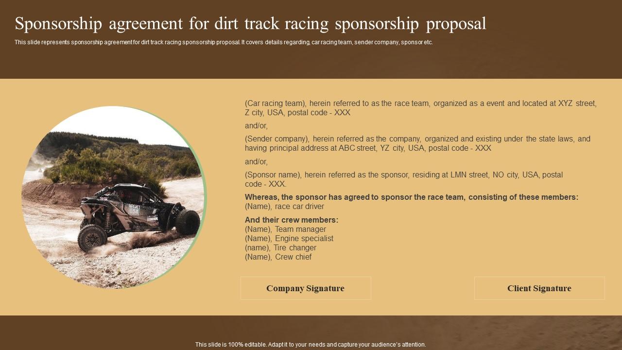 Sponsorship Agreement For Dirt Track Racing Sponsorship Proposal Ppt