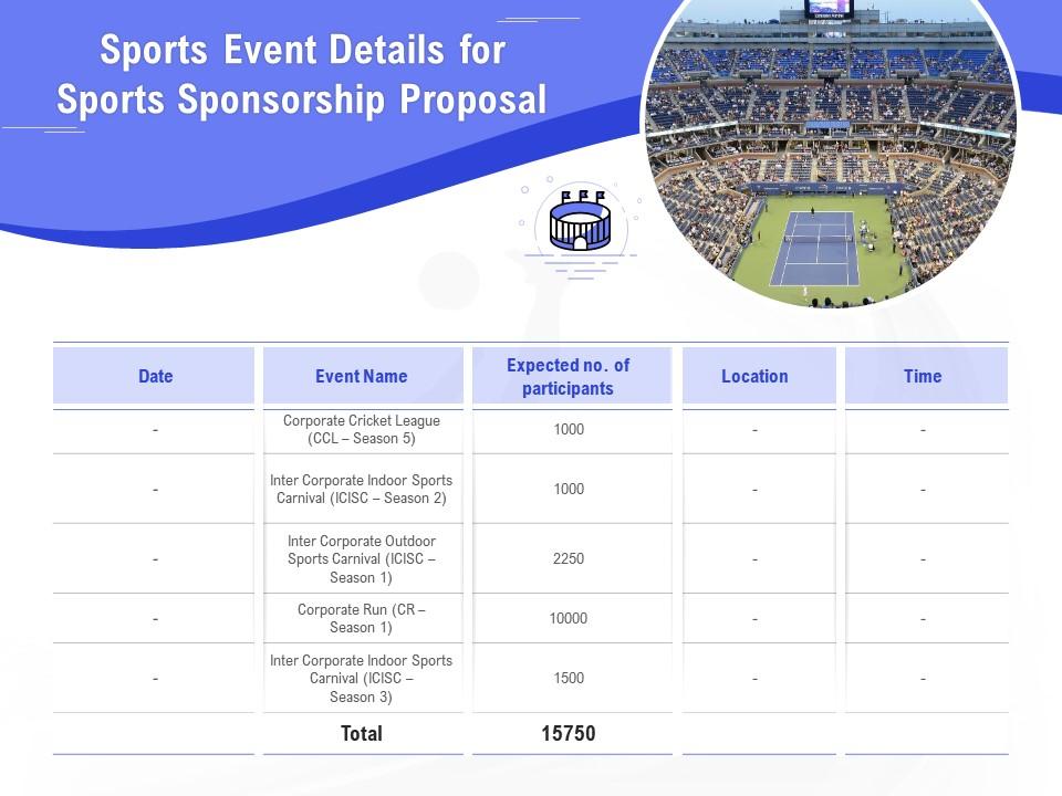 Sports event details for sports sponsorship proposal ppt powerpoint presentation tips