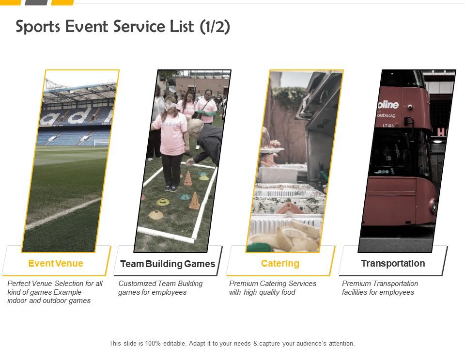 Sports Event Service List Ppt Powerpoint Presentation Layouts Graphics